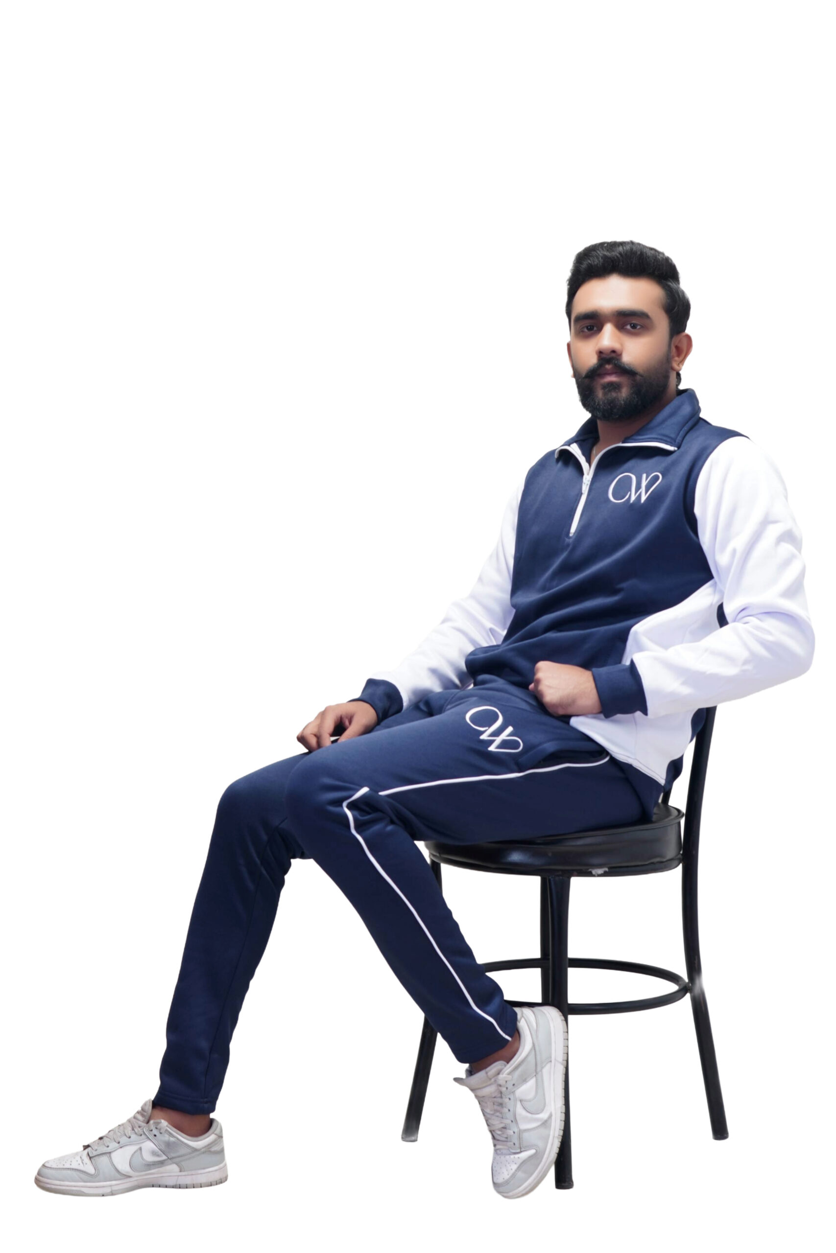 Premium Navy & White Quarter-Zip Tracksuit