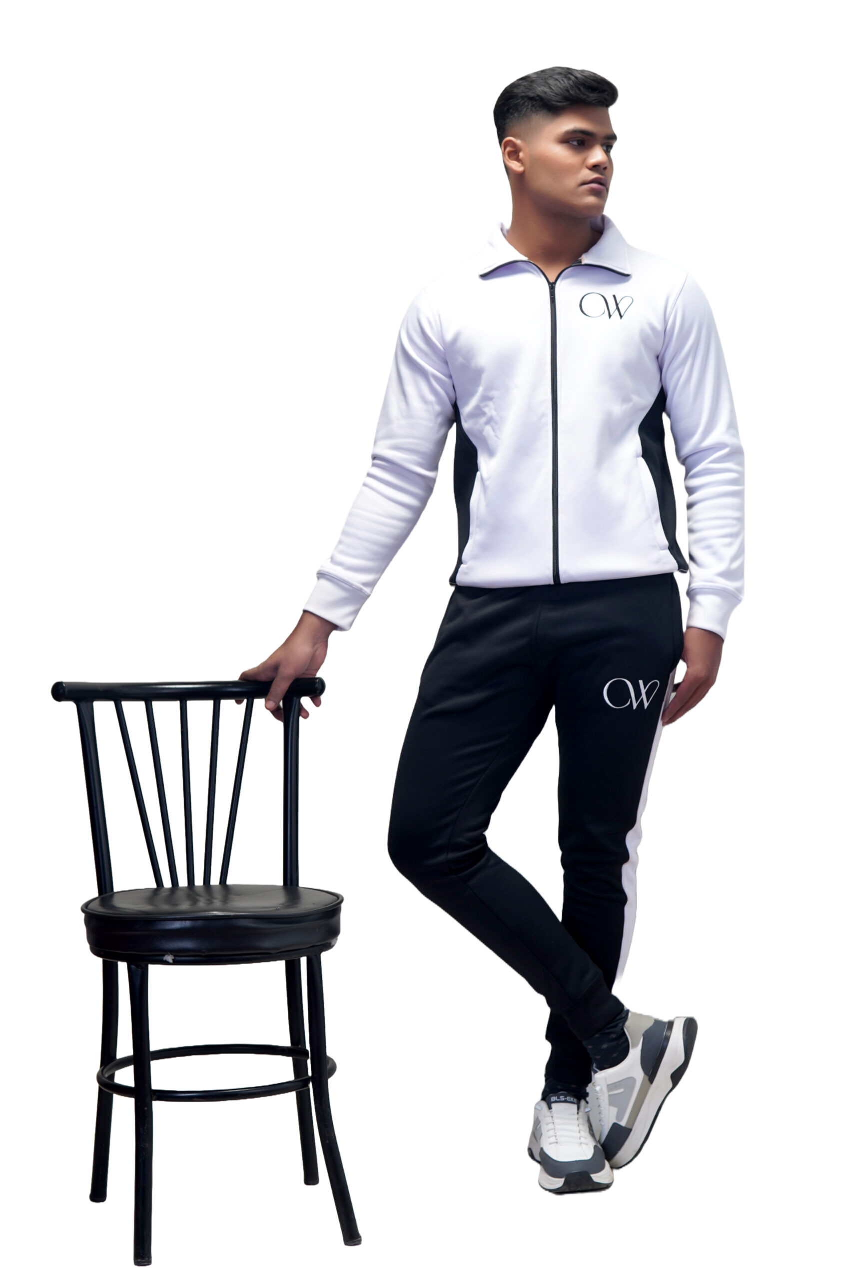 Striking White & Black Full-Zip Tracksuit
